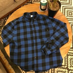 Divides Long Sleeved Blue and Black Button Up